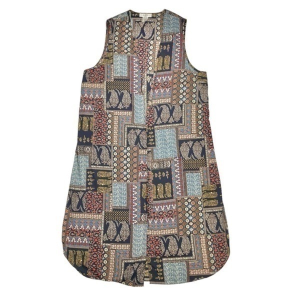 Moa Moa Patchwork Womens Size 1X Multicolor Sleeveless Open Front Long Robe - Picture 1 of 9